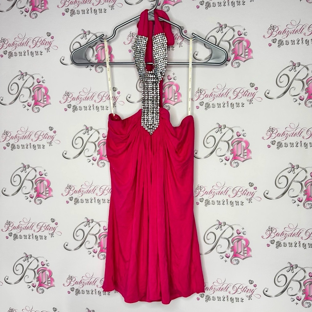 SKY Halter rhinestone top cinch detail Rhinestone neckline tie up